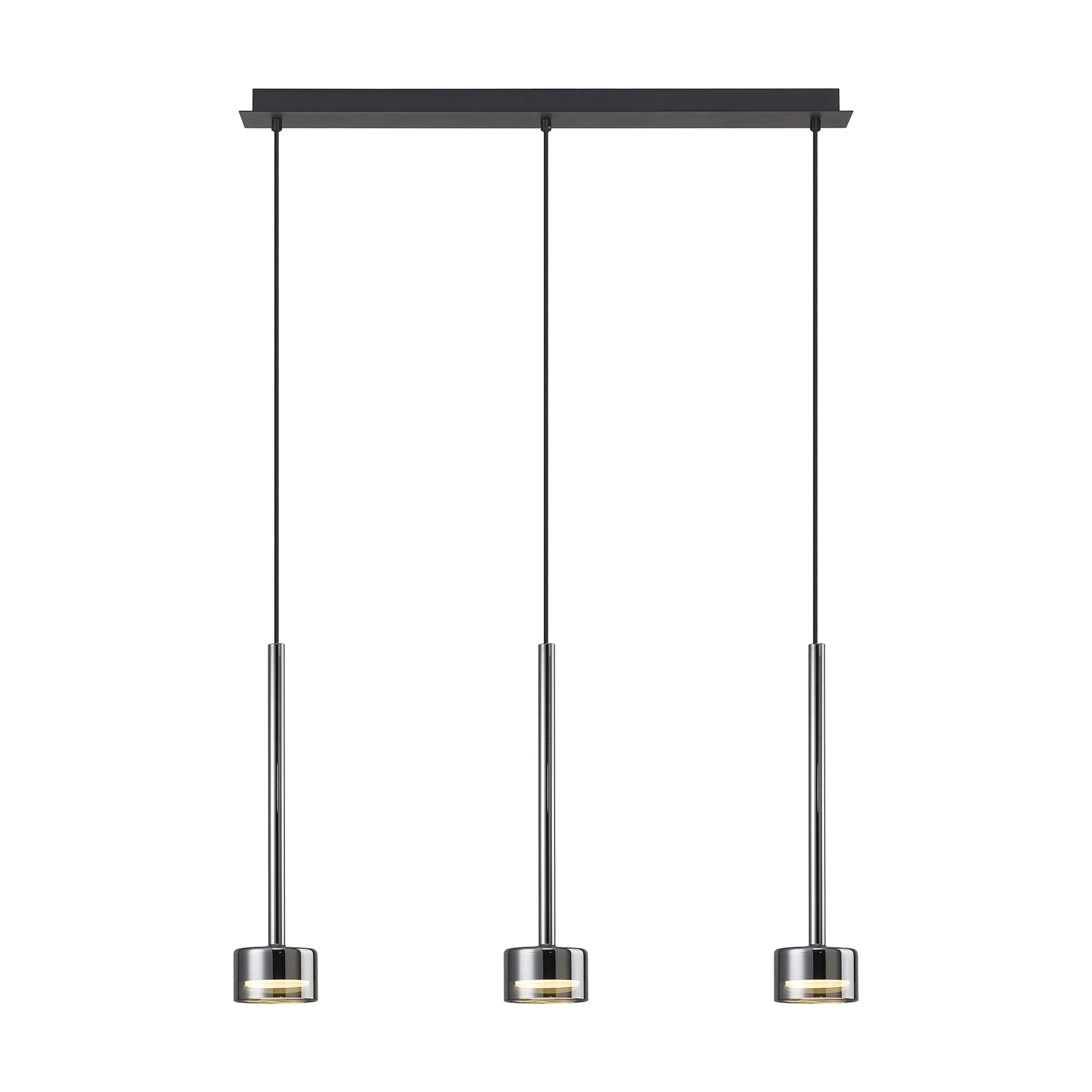 M7883/3000K  Tonic Linear Pendant 3 Light 3000K Chrome/Black/Chrome Glass